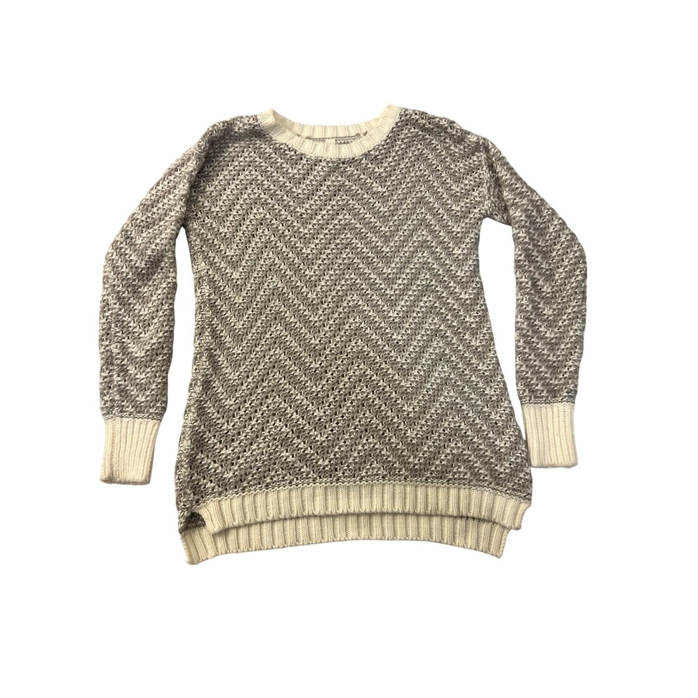 Aeropostale Womens Grey Cream Chevron Knit Crewneck Sweater Size Small High-Low